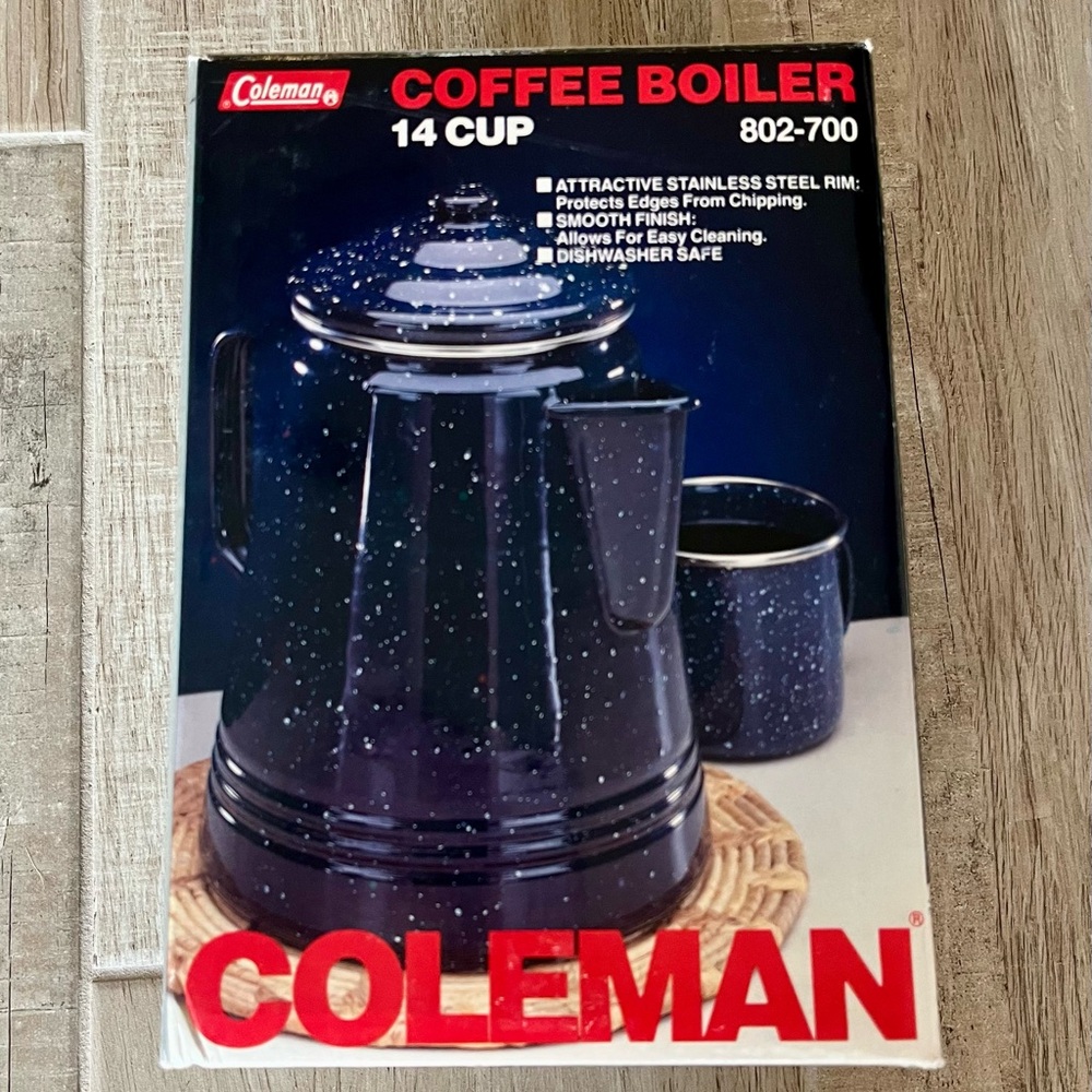 Coleman Coffee Boiler 14 CUP Blue Stainless Steel Rim 802-700